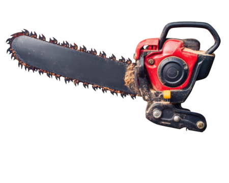 powerful chainsaw with sharp blade, ideal for cutting wood and tree maintenance. This tool is essential for outdoor work and landscaping projects