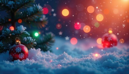 Sparkling Christmas scene with glittering snowflakes and colorful lights, lights, winter, holiday
