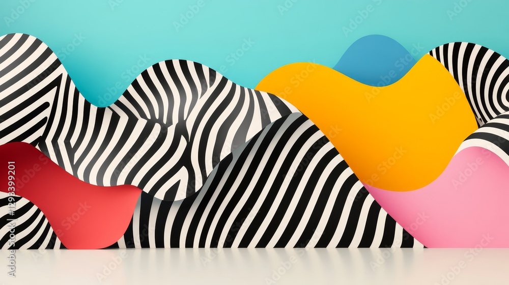 Poster abstract colorful landscape with stripes and curves in background