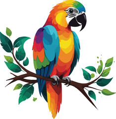 Colorful Parrot Illustration vector design, Parrot sitting on branch