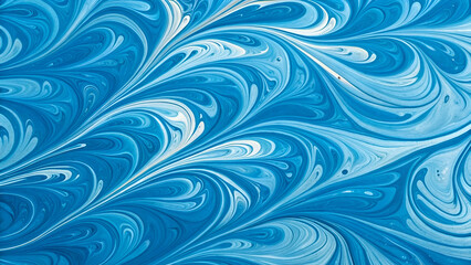A vibrant blue marble ink pattern with fluid, swirling textures.