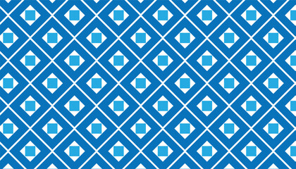 Seamless geometric pattern of diamond shapes in checkered pattern. Blue and white are used to create a clean and visually appealing design.