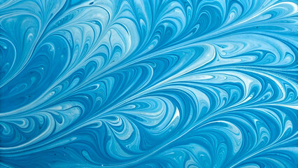 A vibrant blue marble ink pattern with fluid, swirling textures.