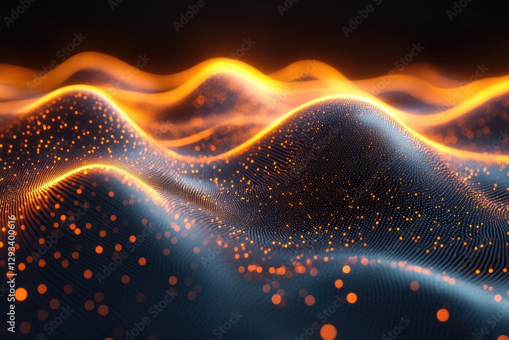 Poster digital waves of glowing particles create mesmerizing patterns in an abstract landscape