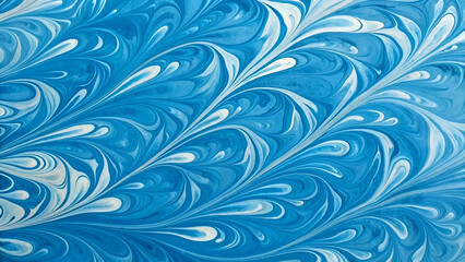 A vibrant blue marble ink pattern with fluid, swirling textures.