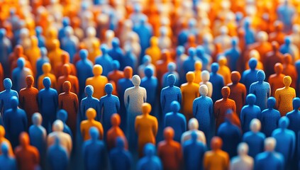 Obraz premium Abstract Crowd of Blue and Orange Textured Figures
