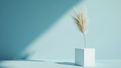 Minimalist Pampas Grass Display on Light Blue Background