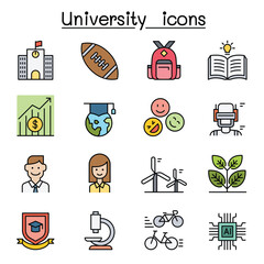 University, college, school icon set in thin line style