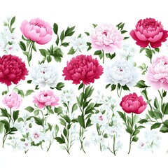 Vibrant floral arrangement of peonies and other flowers