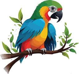 Colorful Parrot sitting on branch, Parrot Illustration vector design