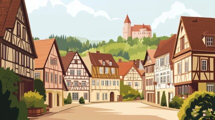 Fototapeta premium Picturesque European Village with Historic Buildings