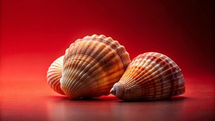 Two Seashells on Red Background - Summer Vacation Stock Photo