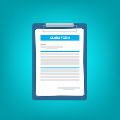 Clipboard claim form. Check list. Online claim form.