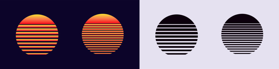 Two colorful ovals with horizontal stripes, mirrored by two black striped ovals on a split background.