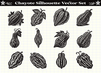 Black Color Chayote Silhouette Vector Illustration for Digital and Print Design