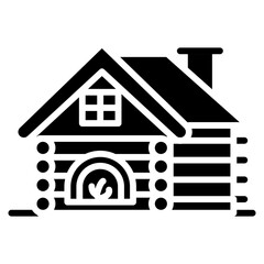 Winter Cabin Fireplace Vector Icon