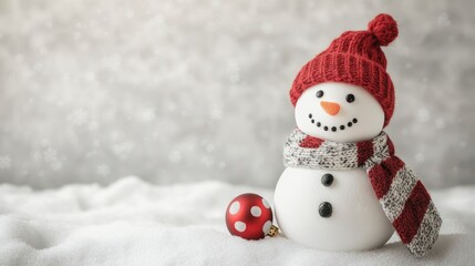 Minimalist plain gray background with a snowman, ample copy space for text