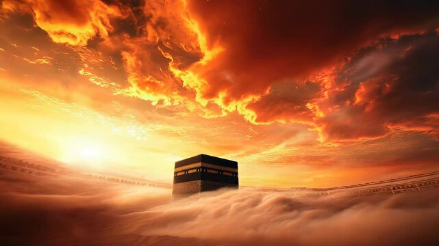 Majestic Kaaba Floating Among the Clouds: A Divine and Spiritual Perspective