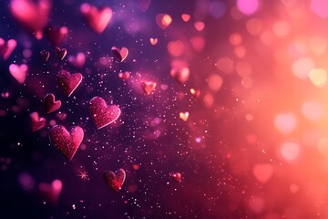 Obraz premium Floating Sparkly Hearts on Dark Background for Valentine's Day