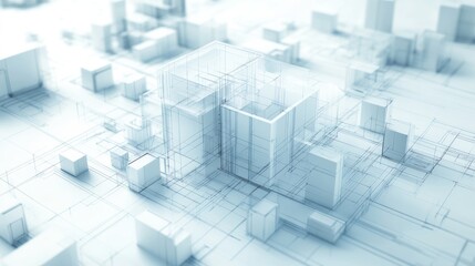 Obraz premium Abstract city skyline, glass buildings, wireframe, technology background, architectural design