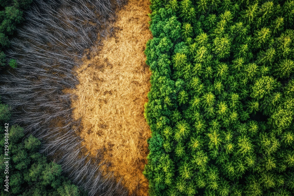Aufkleber contrast of deforestation and thriving forest showcases urgent need for nature conservation and envi