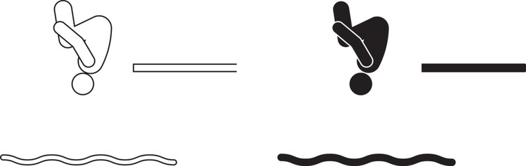 outline silhouette Diving icon set