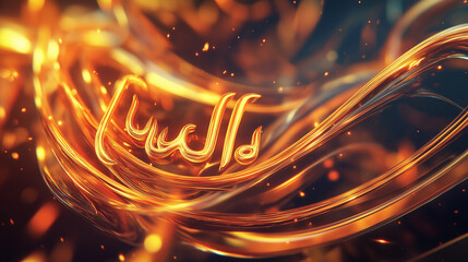 Fiery Abstract Calligraphy Design Golden Elegant Swirls Intricate 3D Text Spiritual Background Modern Art Luxury Design Element Premium Quality High Resolution Digital Illustration Artistic Background