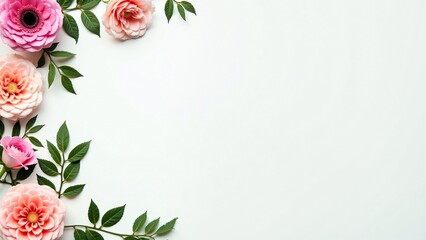 Elegant Floral Border on White Background - Pink and Peach Flowers