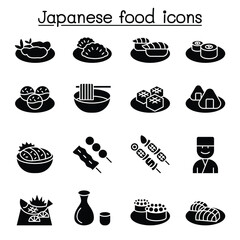 Japanese food icon set in thin line style