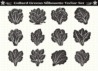 Black Color Collard Greens Silhouette Vector Illustration for Digital and Print Design