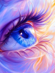 Abstract eye, vibrant colors, close up, artistic representation