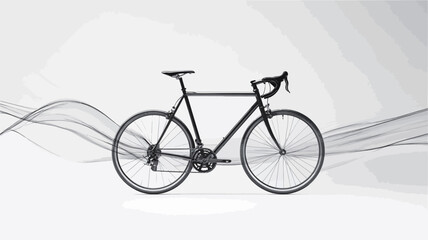 Fototapeta premium The image shows a black road bicycle positioned centrally against a plain white background. The bicycle is depicted in a three-quarter view, showcasing its frame, wheels, and handlebars. Beneath