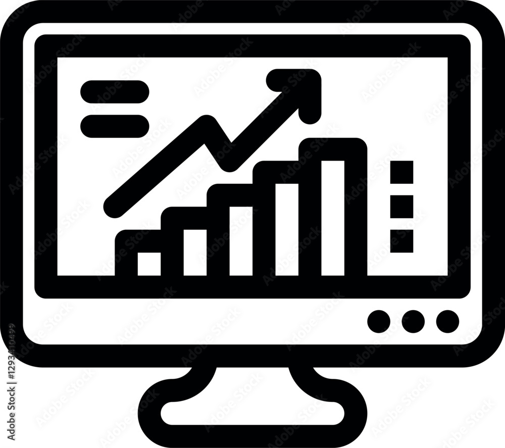 Poster financial analytic chart graphs on computer monitor flat vector icon for apps and websites