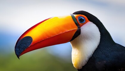Vivid and Colorful Closeup of a Playful Toco Toucan in the Tropical Forests of Misiones, Argentina, Showcasing Striking Plumage and Expressive Beak