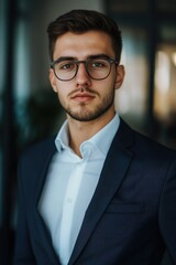 Fototapeta premium Caucasian man wearing suit and glasses.