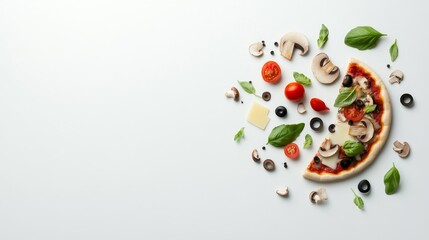 Freshly Sliced Pizza with Toppings on Light Background