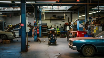 Fototapeta premium Car repair and maintenance services. Auto mechanic checks the car. Repair. Auto mechanic. Garage.