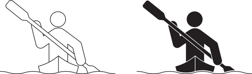 front view kayaking icon set