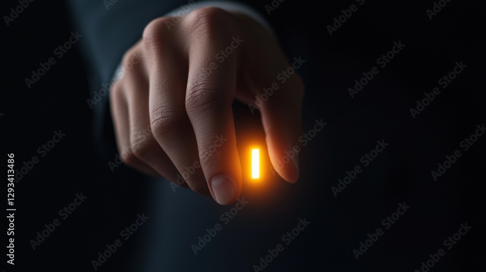 Poster marketing automation email concept. a hand holding a glowing orange object against a dark background