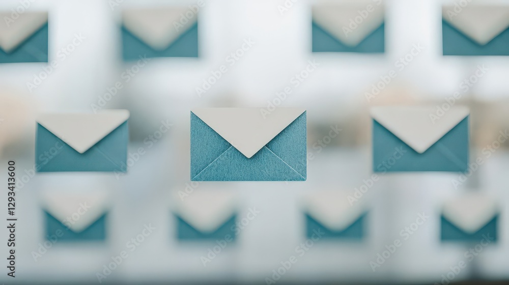 Aufkleber marketing automation email concept. floating envelopes with a modern design in a light setting.