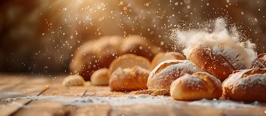Fototapete Brot Bakery products. Bakery. Assorted freshly baked pastries. A lot of ready-made fresh bread in a bakery oven in a bakery. Bread making business. Still life. Bakery - various kinds of breadstuff.   © stas_malyarevsky