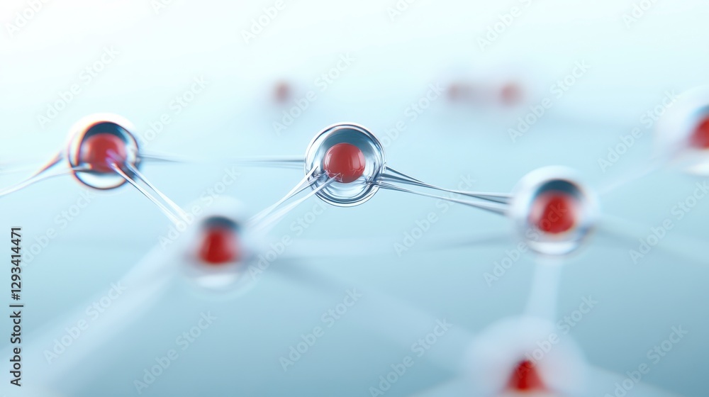 Aufkleber abstract network of translucent spheres with red centers, interconnected by thin, glowing lines agai