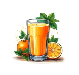 Orangensaft im Glas Aquarell