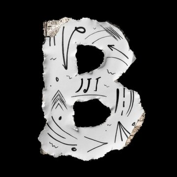 Letter B . 
Grunge Paper Alphabet are letters in a bold grunge style. They look like paper cutouts with torn edges and realistically sway in the wind, adding dynamics to your projects