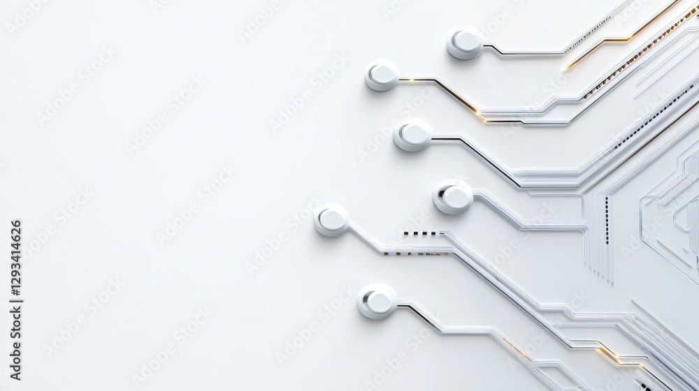 Poster abstract image of white circuit board design on white background. clean lines, modern technology con