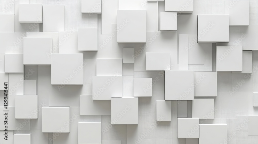 Poster abstract composition of white cubes on a textured wall creating a modern aesthetic