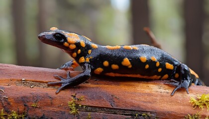 Closeup on a Vibrant Adult Clouded Salamander, Aneides ferreus Amidst Redwood Forest, Embraced by the Enchanting Northern California Wilderness at Sunset