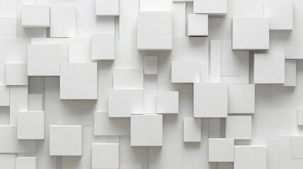 Abstract composition of white cubes on a textured wall creating a modern aesthetic