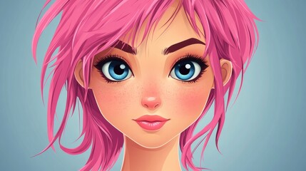Obraz premium Digital Illustration of a Beautiful Girl with Pink Hair