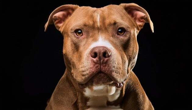 Striking Closeup of a Determined Pit Bull with Intense Gaze, Showcasing Sharp Eyes and Powerful Jaws in a Studio Setting, Capturing the Strength and Loyalty of this Beloved Breed.